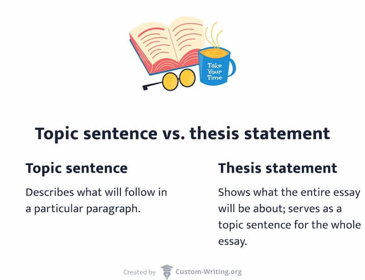 The picture illustrates the difference between a topic sentence and a thesis statement.