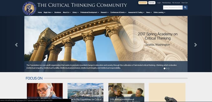 Critical Thinking Community website screenshot.