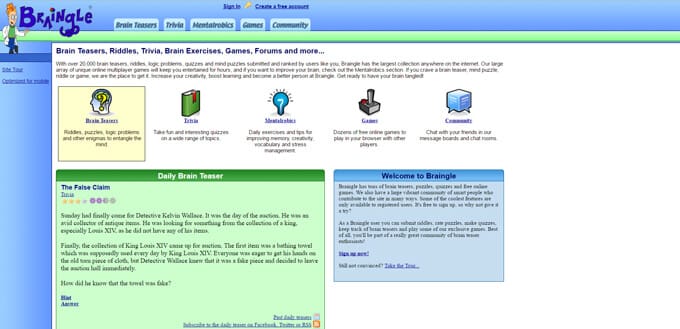Braingle website screenshot.