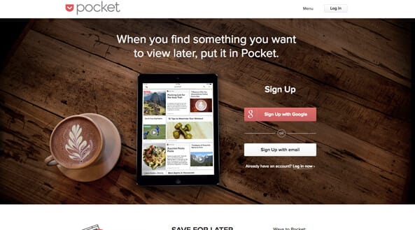 Pocket website screenshot.