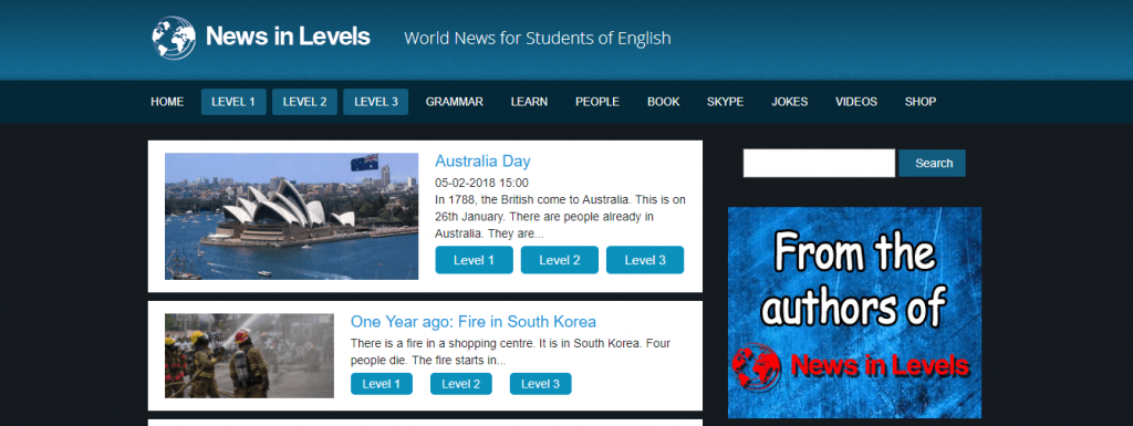 News in Levels - World news for students in English website.