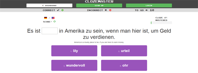 Clozemaster is a gamified language learning tool.