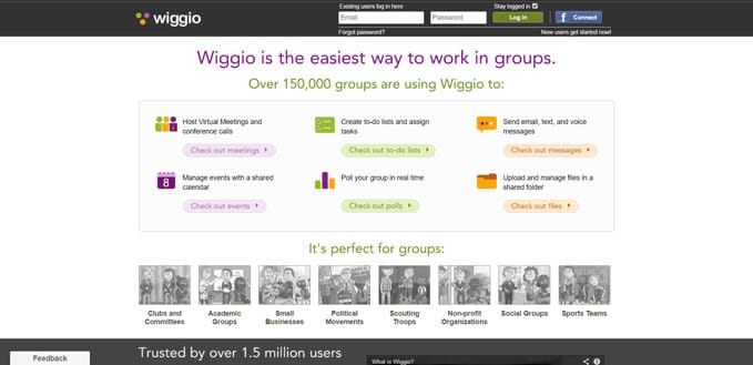 Wiggio website screenshot.