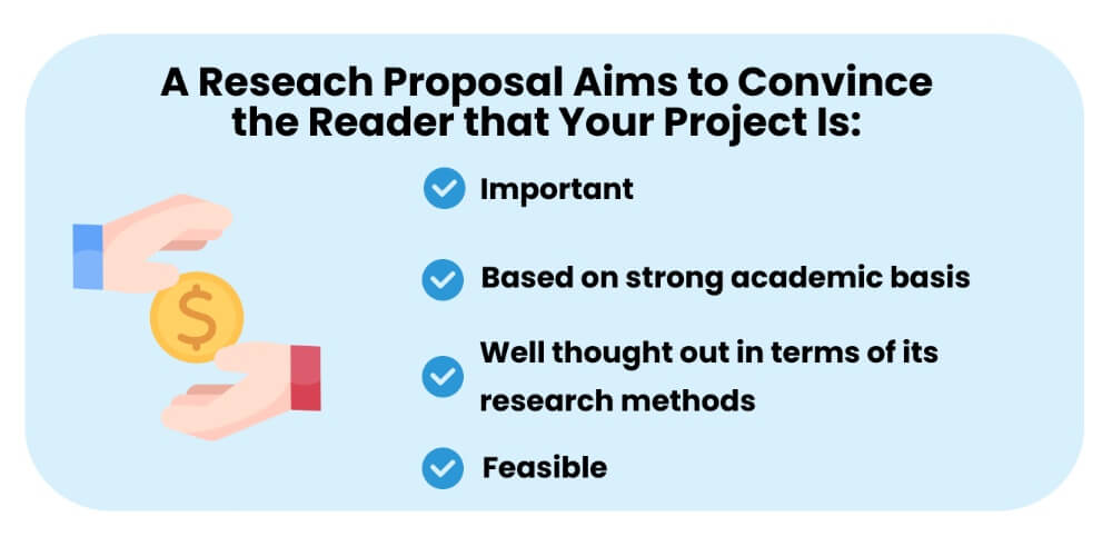 The main purpose of a research proposal is to convince the reader of your project's value.