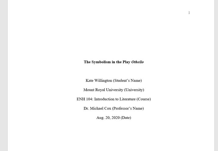 The title page in APA format.