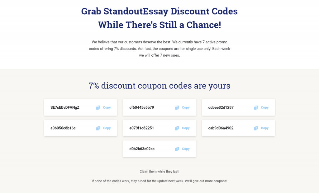 Grab StandoutEssay Discount Codes.