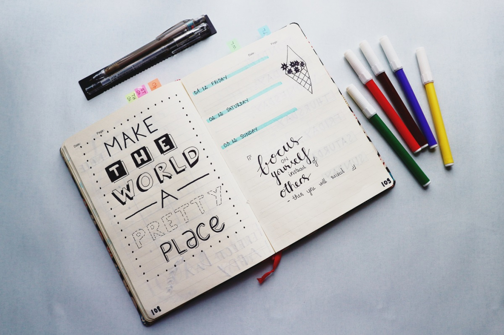 The picture contains an example of a bullet journal.