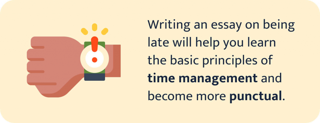 The picture tells why writing an essay on being late can be beneficial.