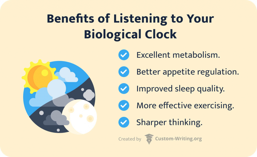 The picture enumerates the benefits of listening to your biological clock.