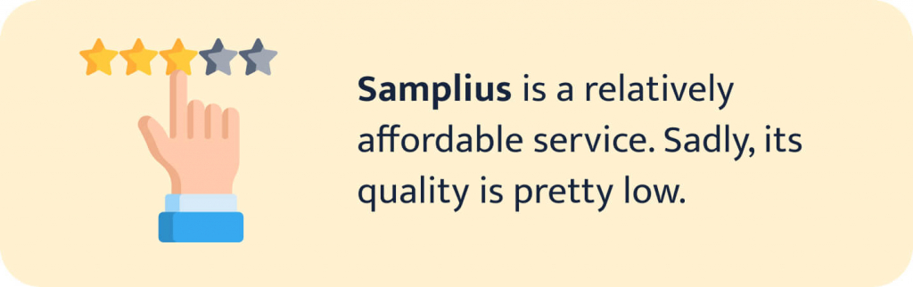 The picture shows the rating and a brief review of Samplius.com.