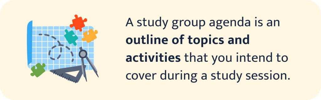 The picture explains what a study group agenda is.