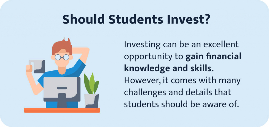 The picture provides introductory information about investing for students.