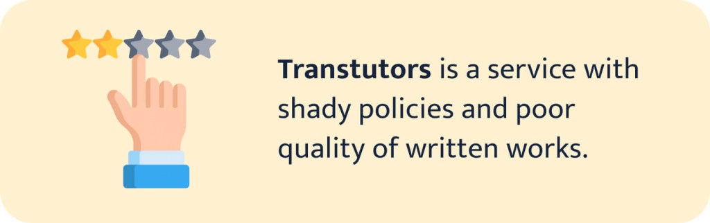 The picture shows a rating and a brief review of Transtutors.com.