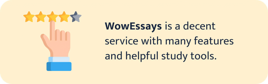 The picture shows a rating and a brief review of WowEssays.