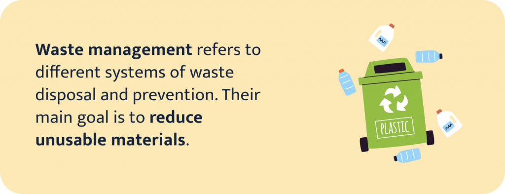 The picture provides the definition and explains the goals of waste management.