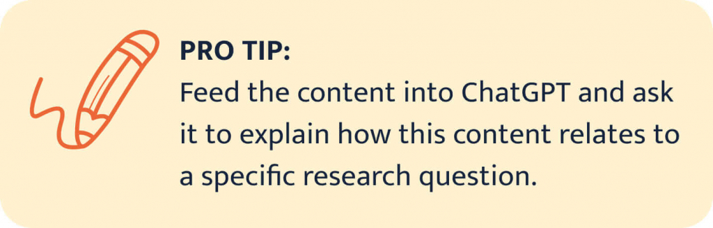Pro tip for asking ChatGPT to explain content's relation to a specific research question. 