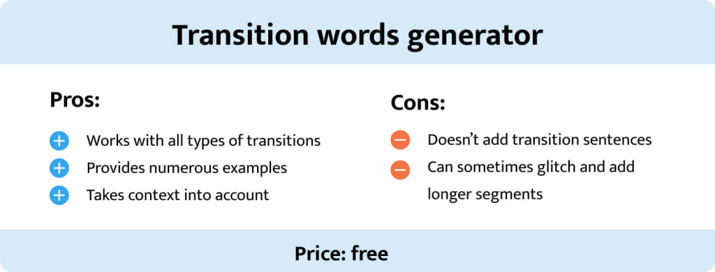 Pros and cons of the transition words generator.