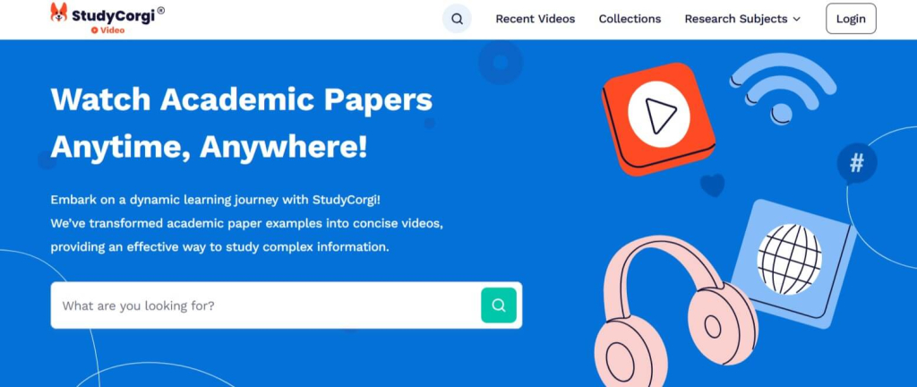 The picture shows the main page of StudyCorgi.video.