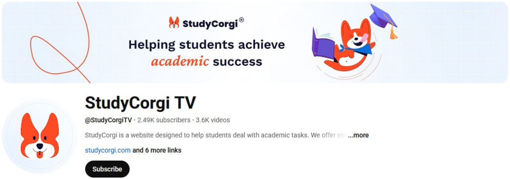 The screenshot of StudyCorgiTV YouTube channel.