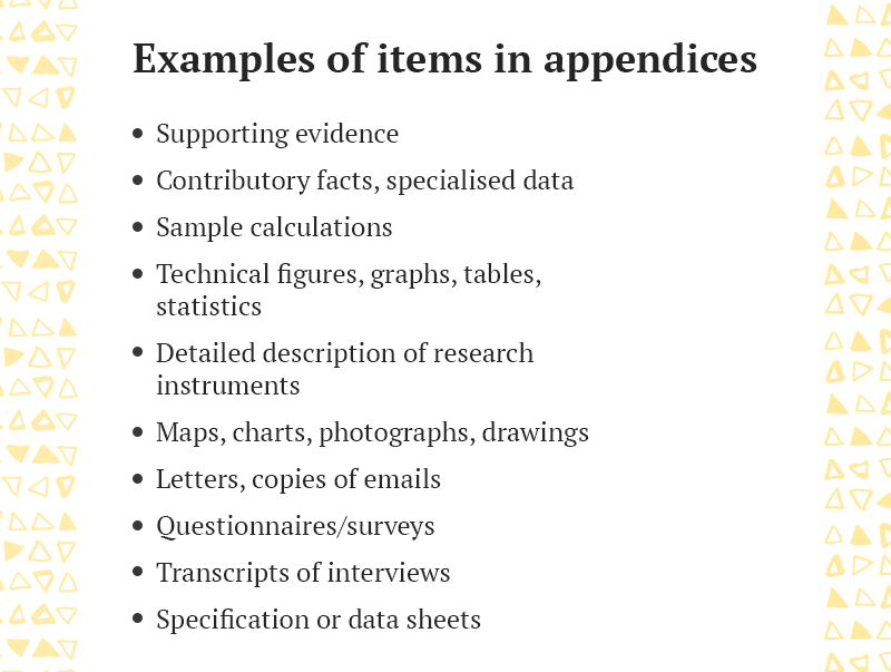 types of appendices in research proposal