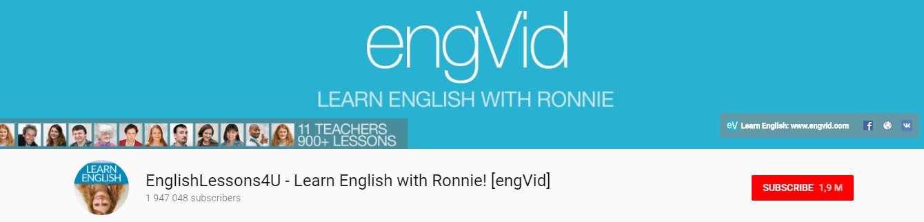 EngVid youtube channel screenshot. EngVid english lessons youtube channel