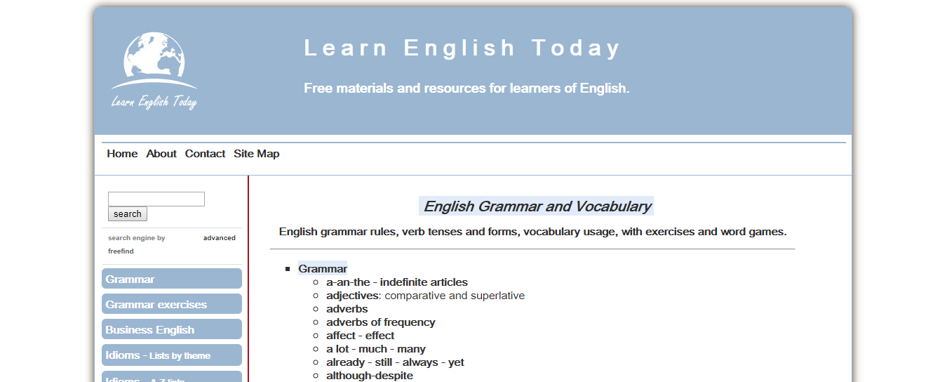 Learn English Today - free materials for learning language.