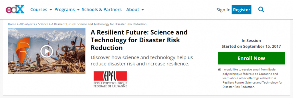 A resilient future science and technology for disaster risk reduction edx website screenshot