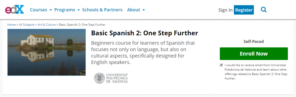 basic spanish online course edx website screenshot