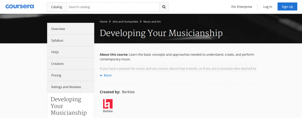 Developing your musicianship coursera website screenshot