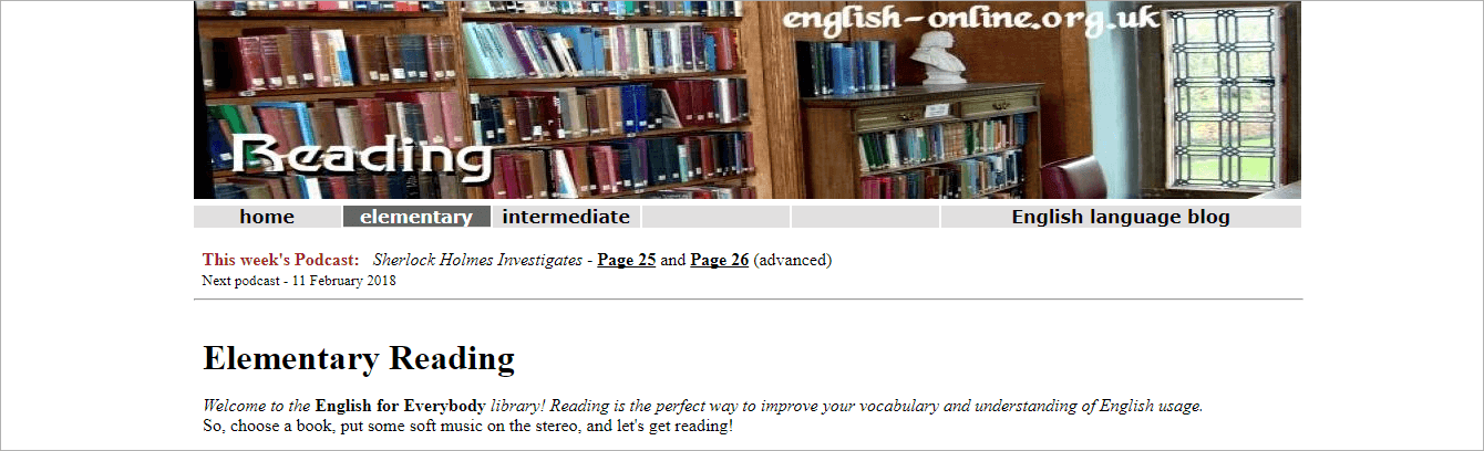 English Online website screenshot English Online website - books with ESL vocabulary comments.