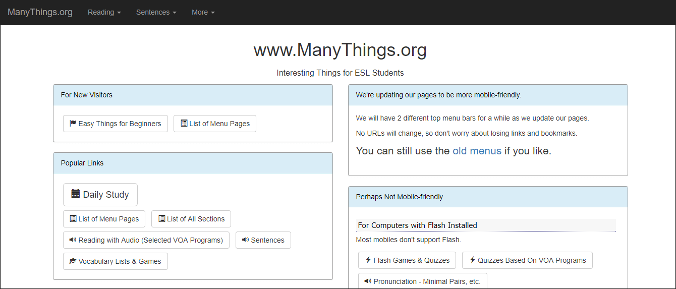 ManyThings.org - ESL listening website.