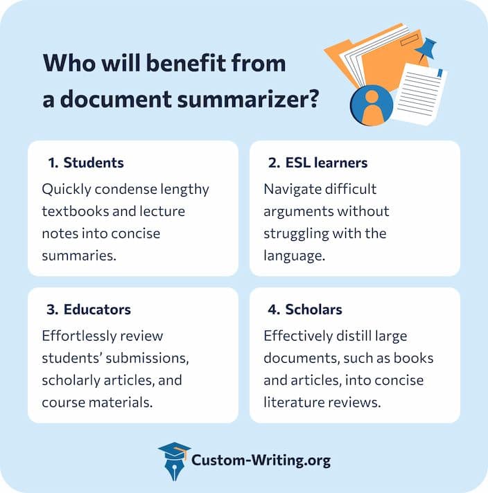 Various types of users might benefit from the document summarizer by Custom Writing.