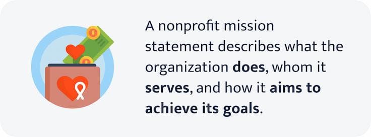 The picture shows the definition of a nonprofit mission statement.