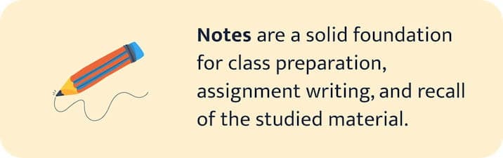 The picture explains the importance of note taking.